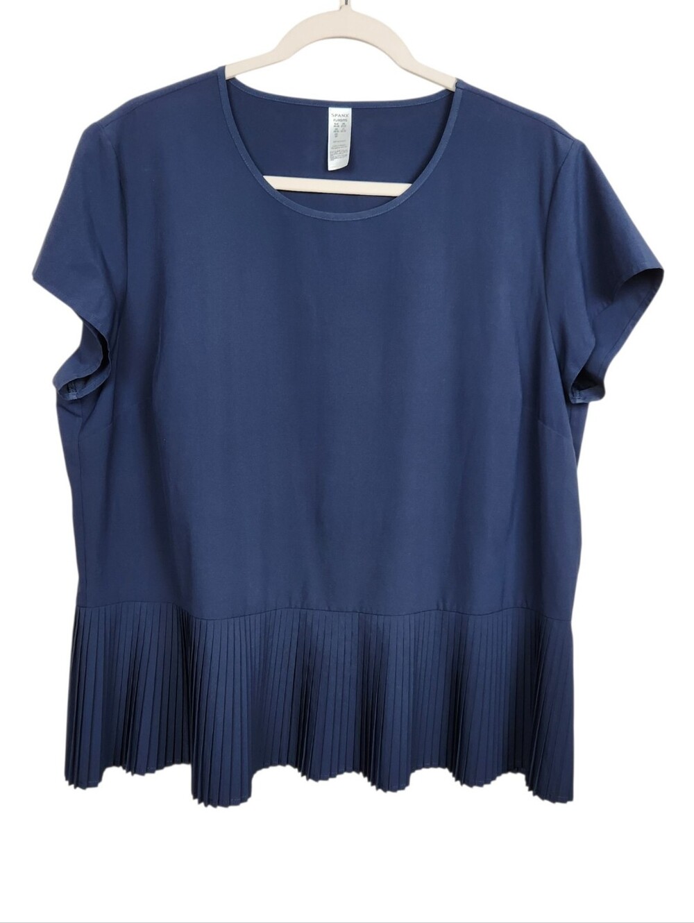 SPANX Navy Pleated Short Sleeve Tee Womens Size XL Extra Large
